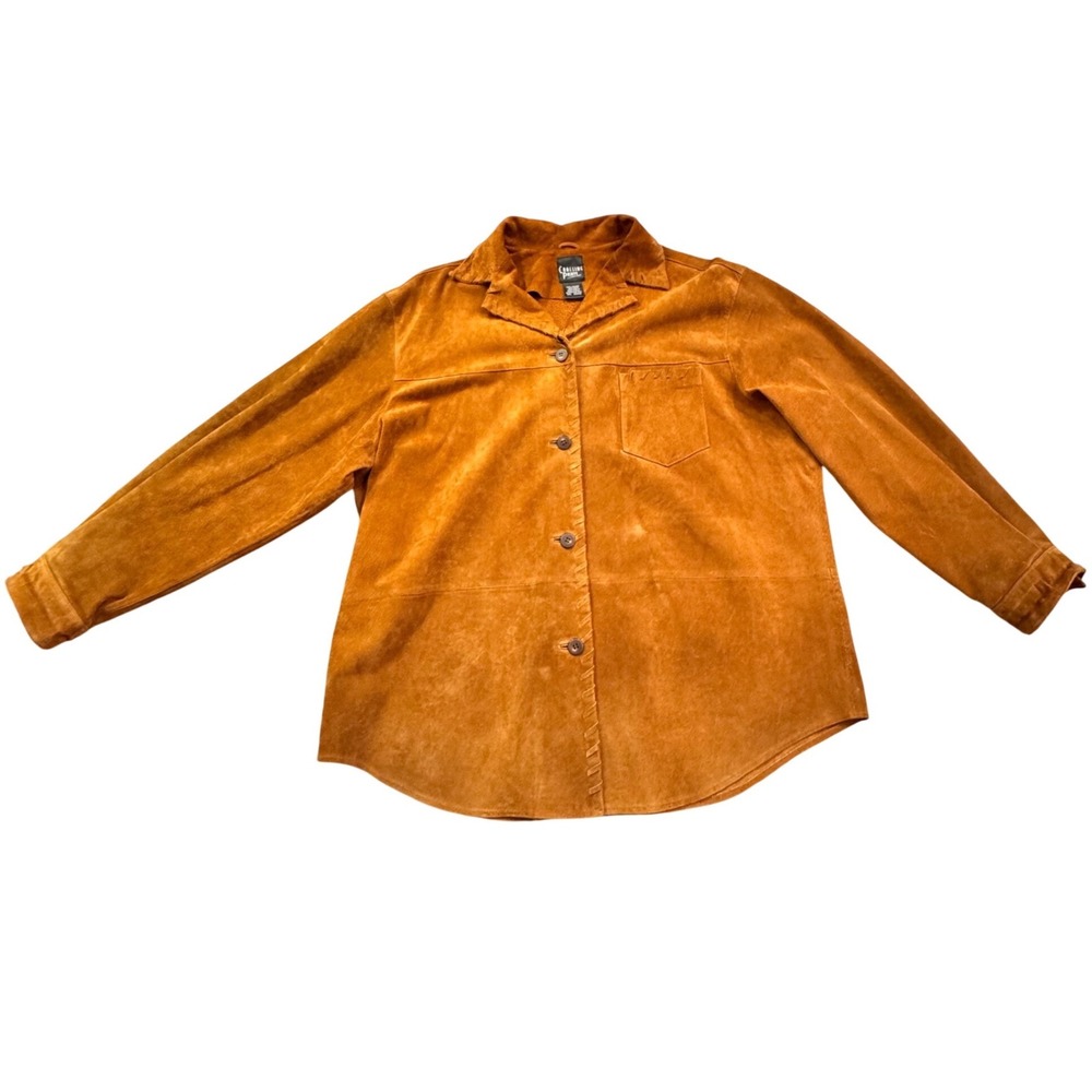 Crossing Pointe Suede Leather‎ Button Down Shirt Jacket Tan 2XL